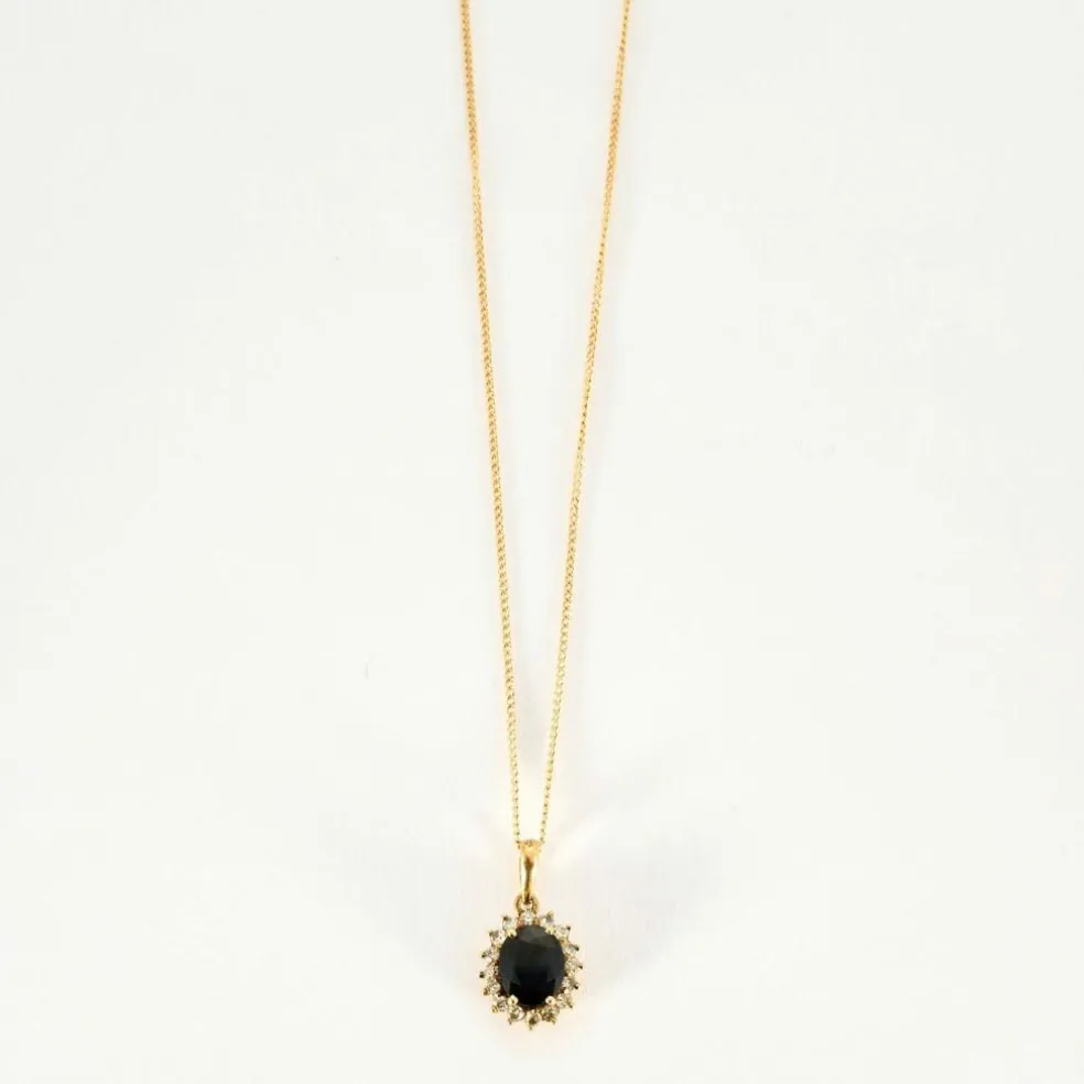 Chaîne et pendentif or, saphir et diamants
