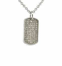 Chaîne et pendentif plaque GI or blanc et diamants
