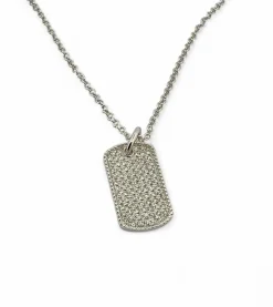 Chaîne et pendentif plaque GI or blanc et diamants