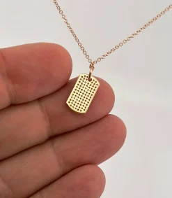 Chaîne et pendentif plaque GI or rose et diamants