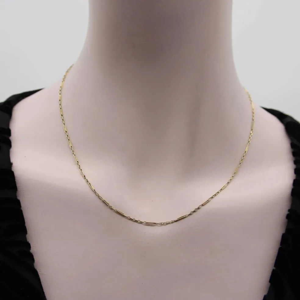 Chaîne portugaise à maillons alternés délicats en or 14 carats de style édouardien