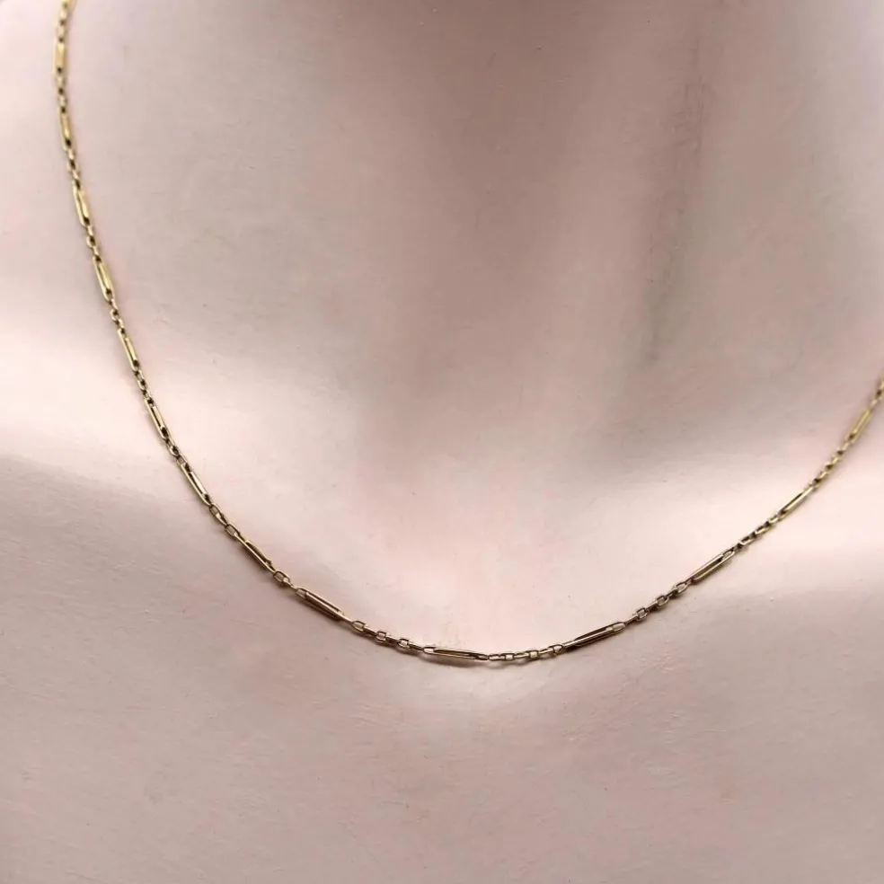 Chaîne portugaise à maillons alternés délicats en or 14 carats de style édouardien