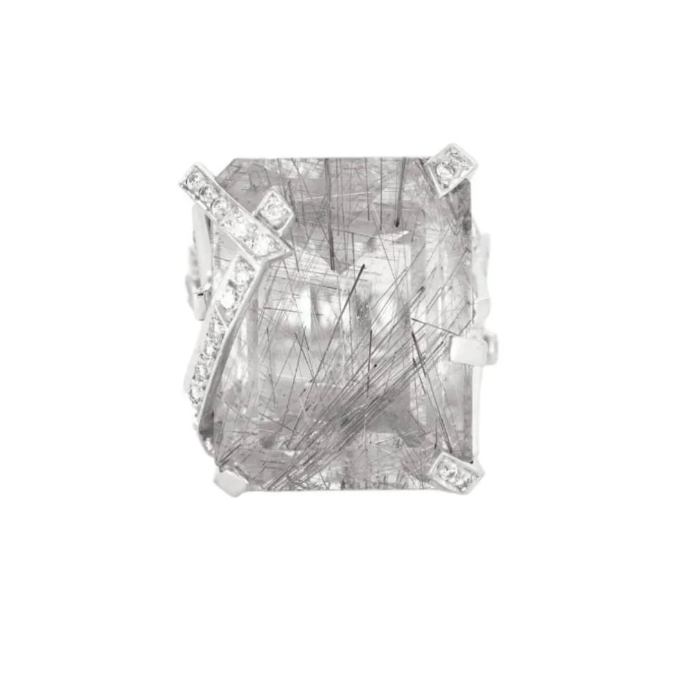 CHANEL - Cristaux glacés - Bague or gris, diamants, quartz