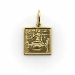 Charm ou pendentif en lingot carré en or 14 carats avec hiéroglyphe de style néo-égyptien
