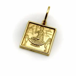 Charm ou pendentif en lingot carré en or 14 carats avec hiéroglyphe de style néo-égyptien