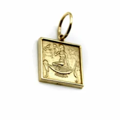 Charm ou pendentif en lingot carré en or 14 carats avec hiéroglyphe de style néo-égyptien