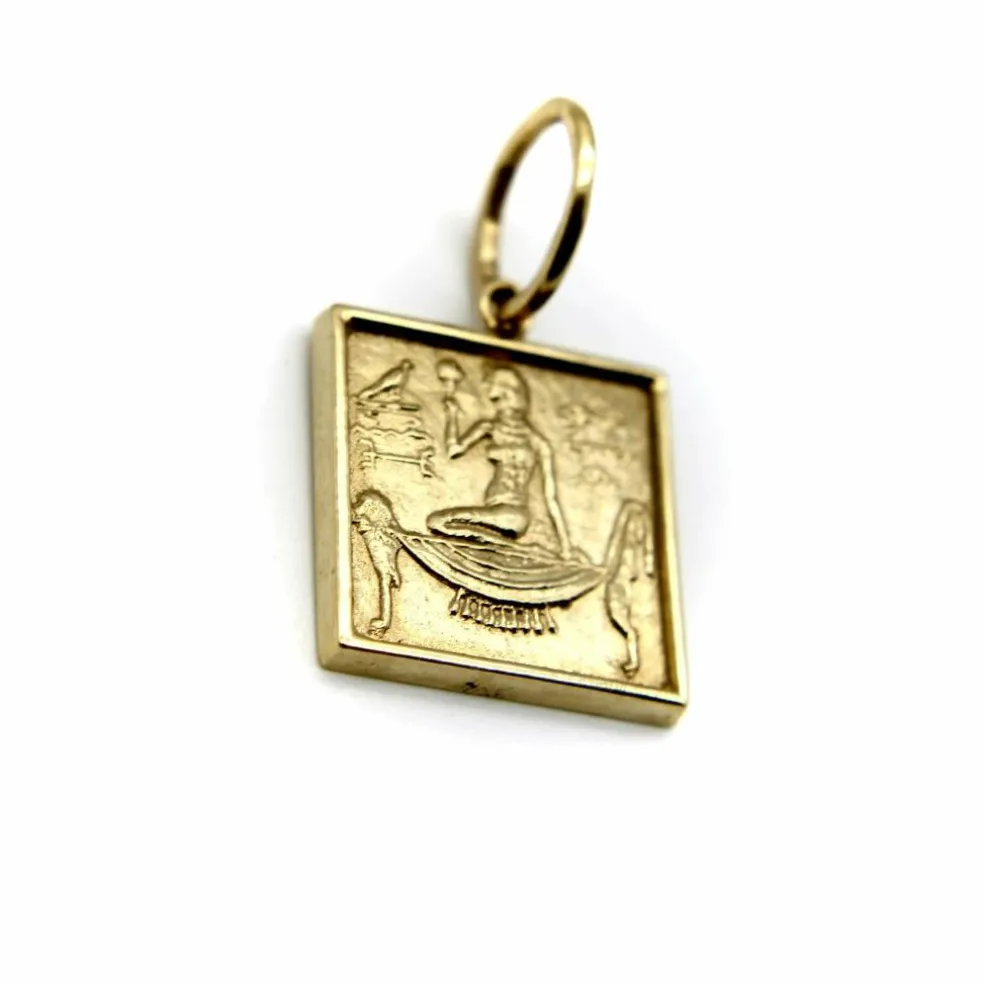 Charm ou pendentif en lingot carré en or 14 carats avec hiéroglyphe de style néo-égyptien