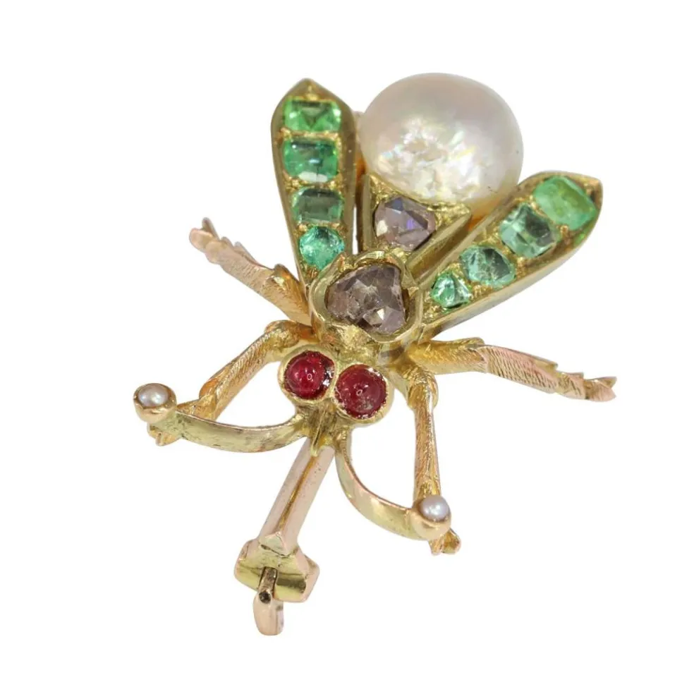 Charmante broche à mouche vintage des années 1870