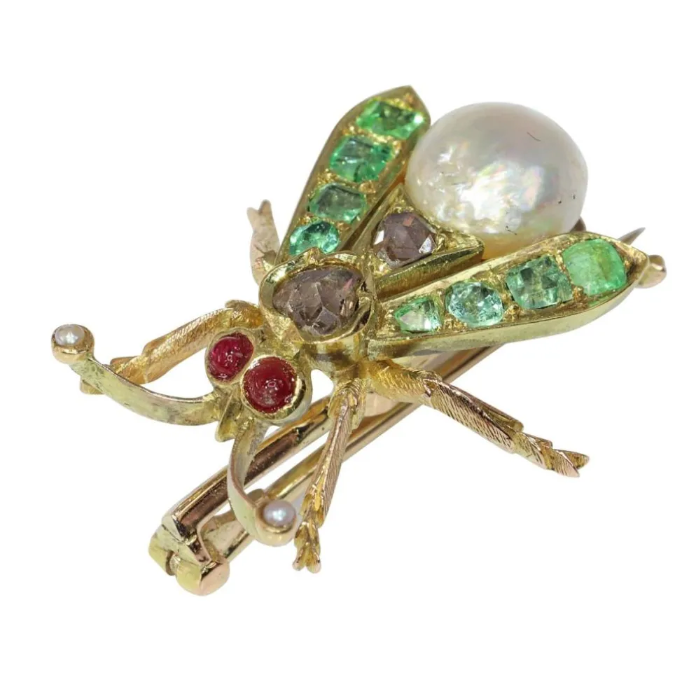 Charmante broche à mouche vintage des années 1870