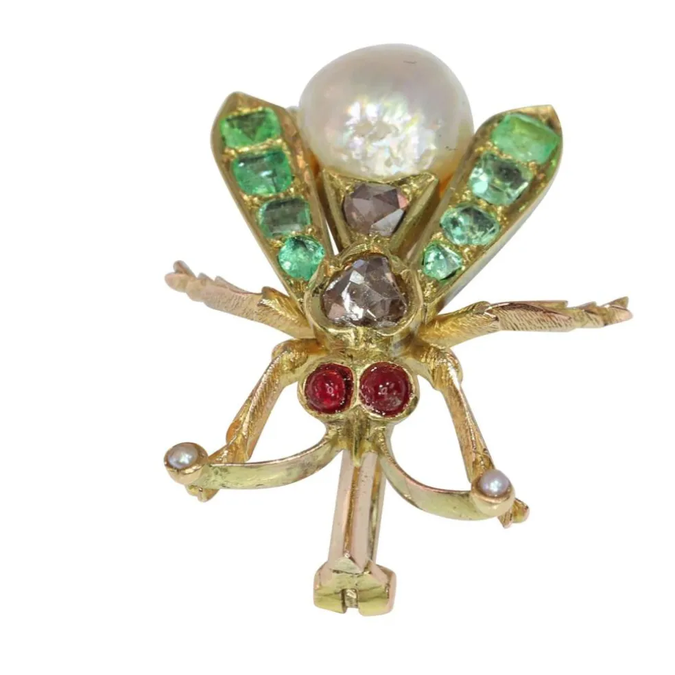 Charmante broche à mouche vintage des années 1870