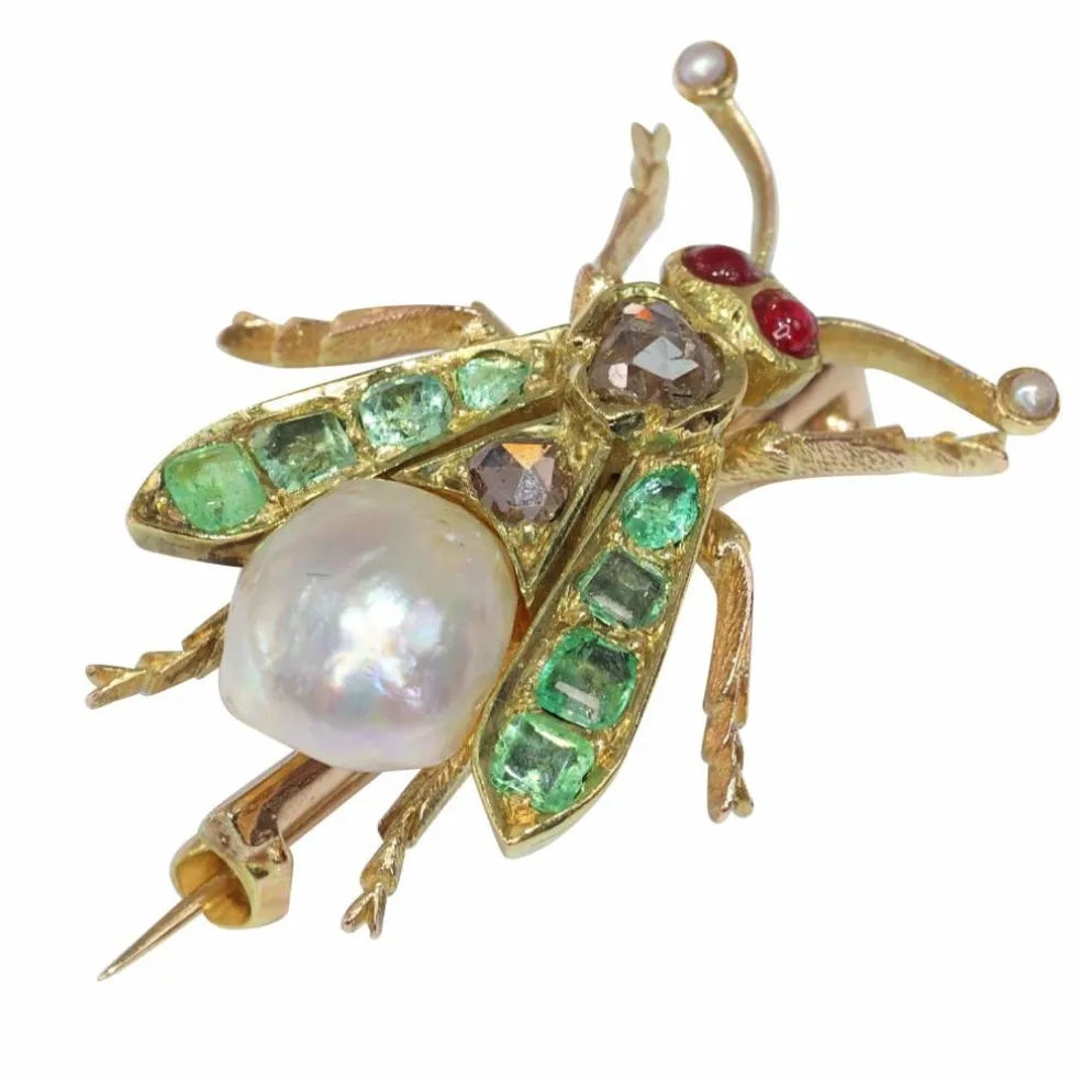 Charmante broche à mouche vintage des années 1870