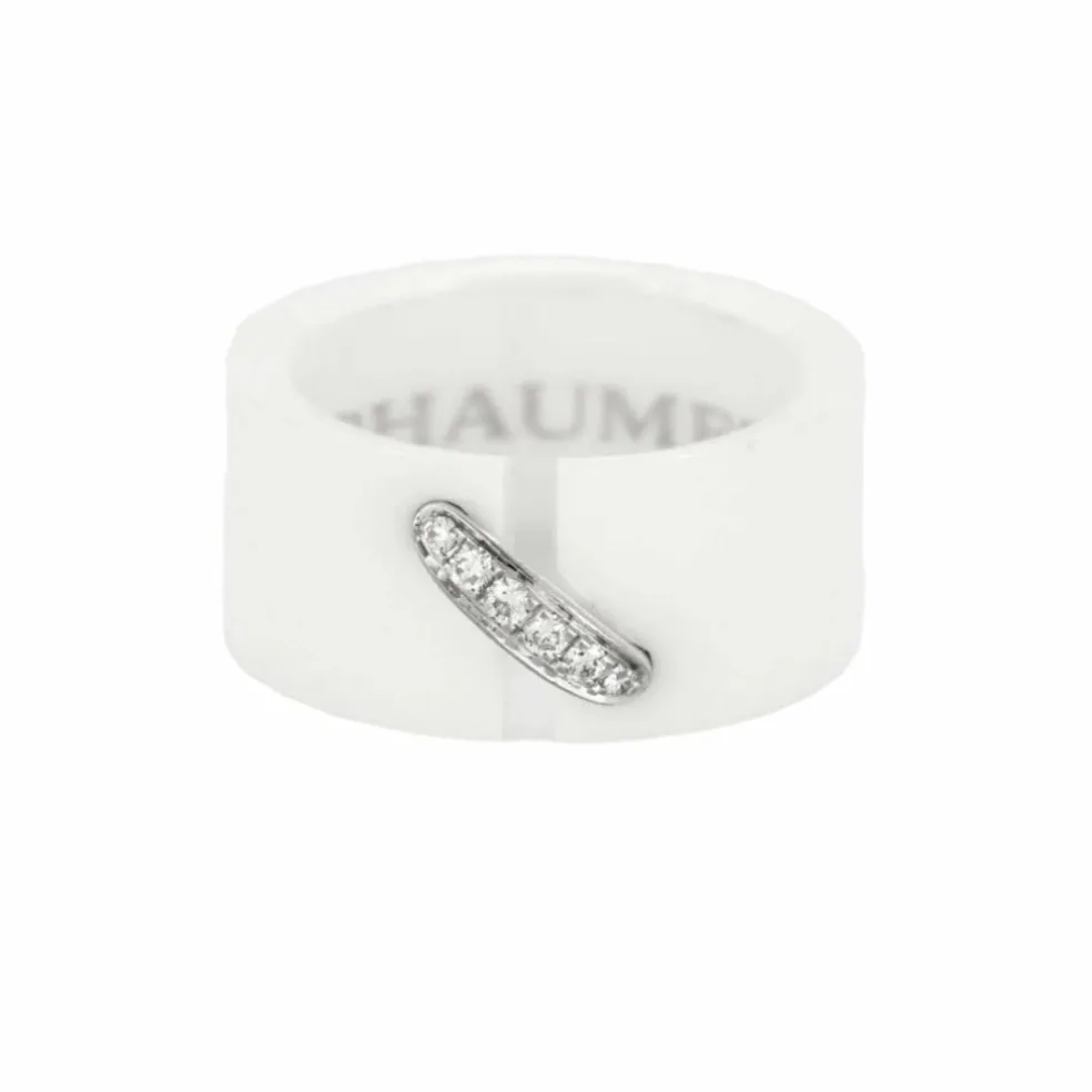 CHAUMET- Liens - Bague céramique blanche, or gris et diamants