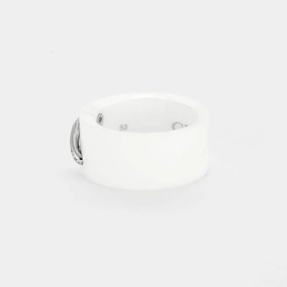 CHAUMET- Liens - Bague céramique blanche, or gris et diamants