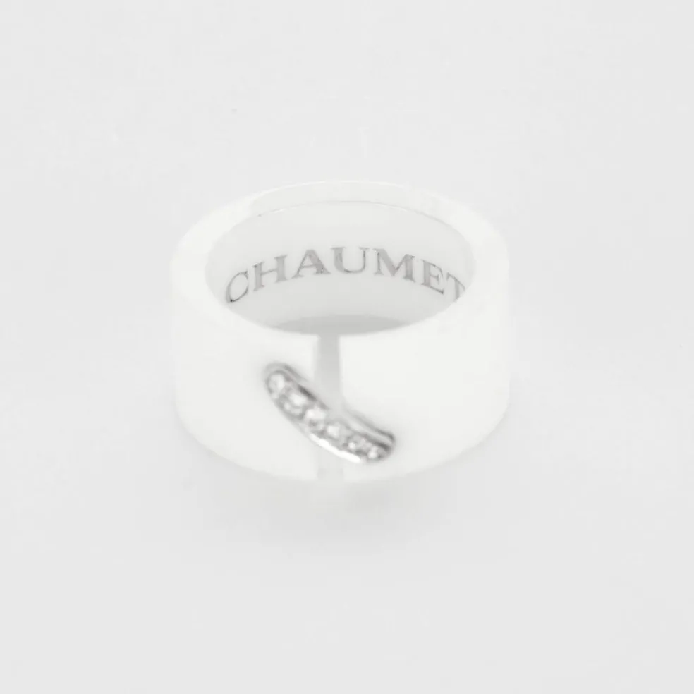 CHAUMET- Liens - Bague céramique blanche, or gris et diamants