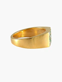 CHEVALIERE OR JAUNE EMERAUDES ET DIAMANTS