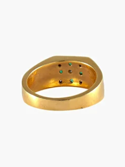 CHEVALIERE OR JAUNE EMERAUDES ET DIAMANTS