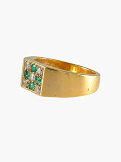 CHEVALIERE OR JAUNE EMERAUDES ET DIAMANTS