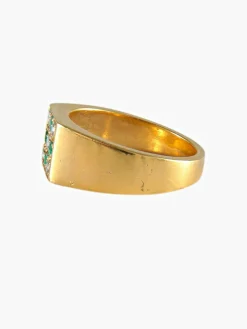 CHEVALIERE OR JAUNE EMERAUDES ET DIAMANTS