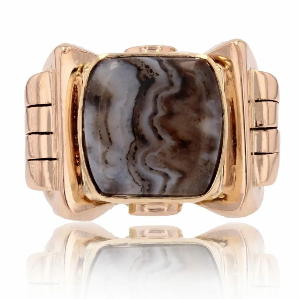 Chevalière ancienne en or et agate zonée