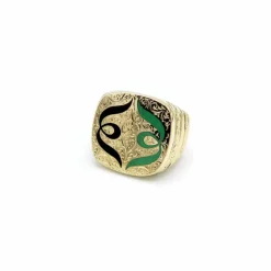 Chevalière en émail gravée à la main en or 18 carats avec motif symétrique