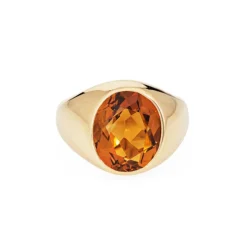 Chevalière en or jaune 6 carats avec citrine de Madère