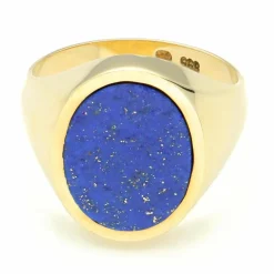 Chevalière en or jaune 14 carats avec lapis-lazulis