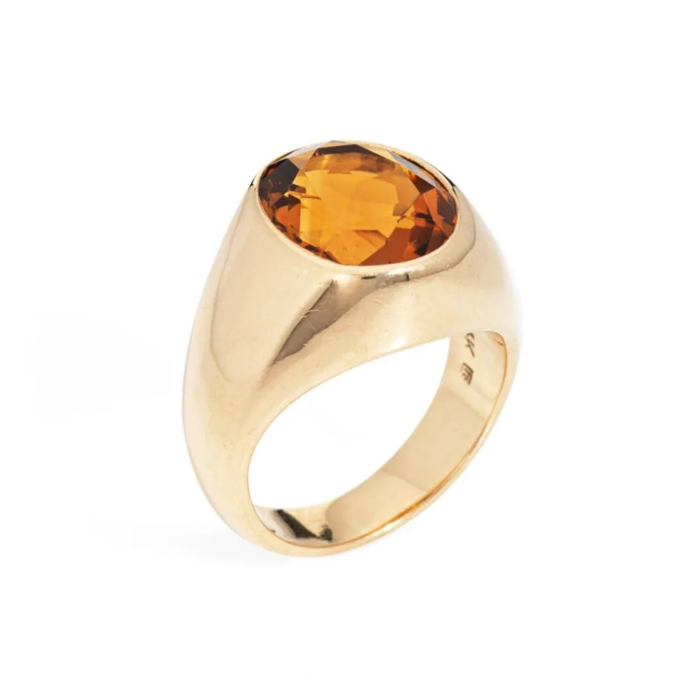 Chevalière en or jaune 6 carats avec citrine de Madère