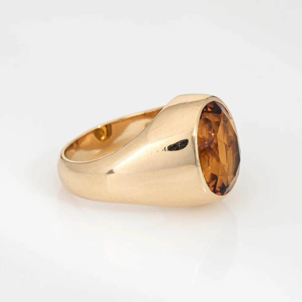 Chevalière en or jaune 6 carats avec citrine de Madère