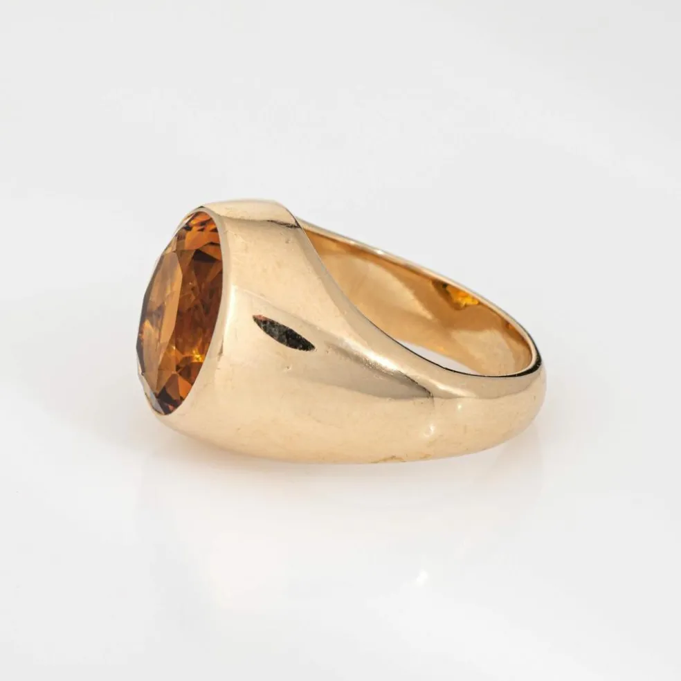 Chevalière en or jaune 6 carats avec citrine de Madère