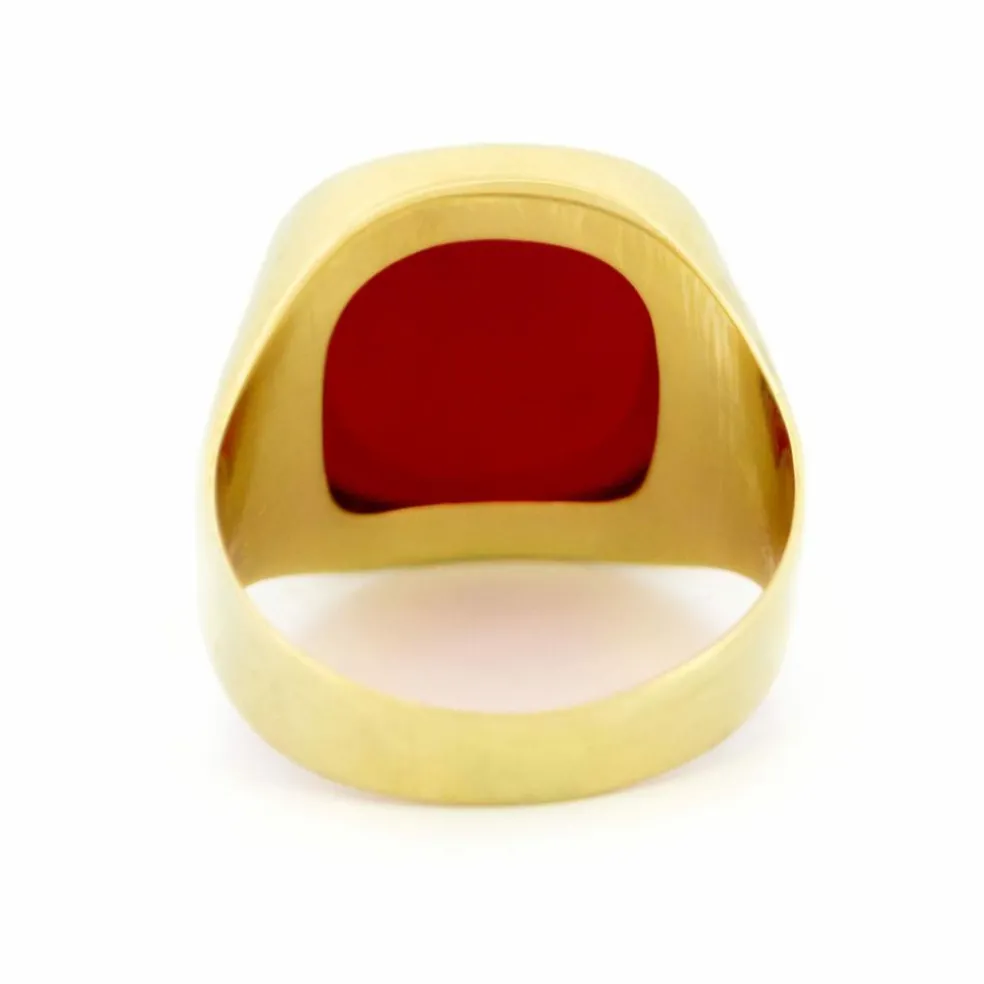 Chevalière en or jaune 14 carats avec cornaline