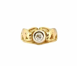 Chevalière en or jaune et platine sertie d’un diamant