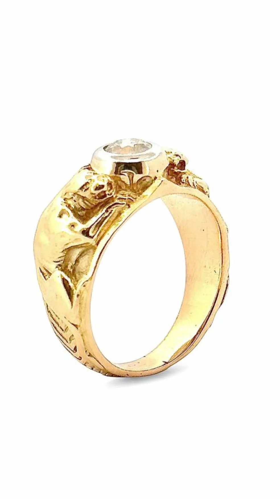 Chevalière en or jaune et platine sertie d’un diamant