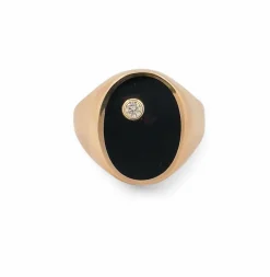 Chevalière en or jaune onyx et diamant