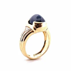 Chevalière homme en or jaune 18 carats saphir et diamants