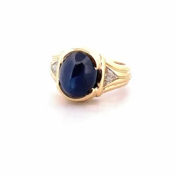 Chevalière homme en or jaune 18 carats saphir et diamants