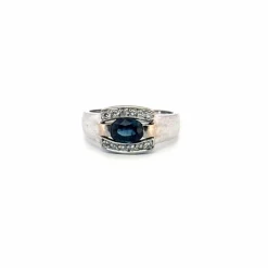 Chevalière or blanc saphir diamants