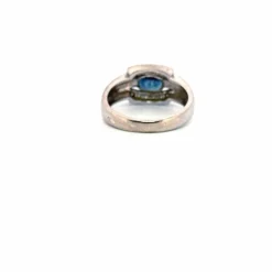 Chevalière or blanc saphir diamants