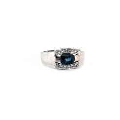 Chevalière or blanc saphir diamants