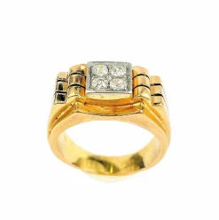 Chevalière Or jaune / Platine & Diamants