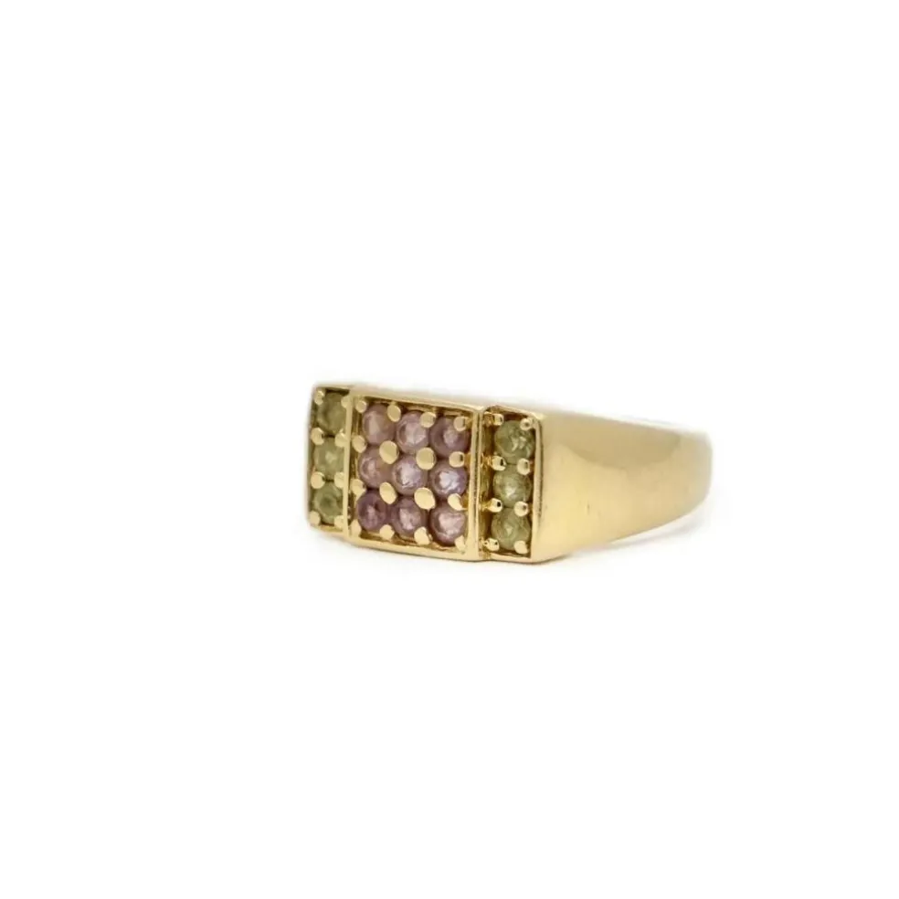 Chevalière Or jaune Améthyste Péridot
