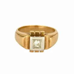 Chevalière or jaune et gris centré d'un diamant