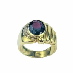 Chevalière Or Pierre Rouge Diamant