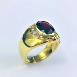 Chevalière Or Pierre Rouge Diamant