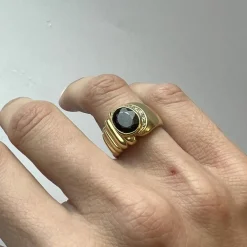 Chevalière Or Pierre Rouge Diamant