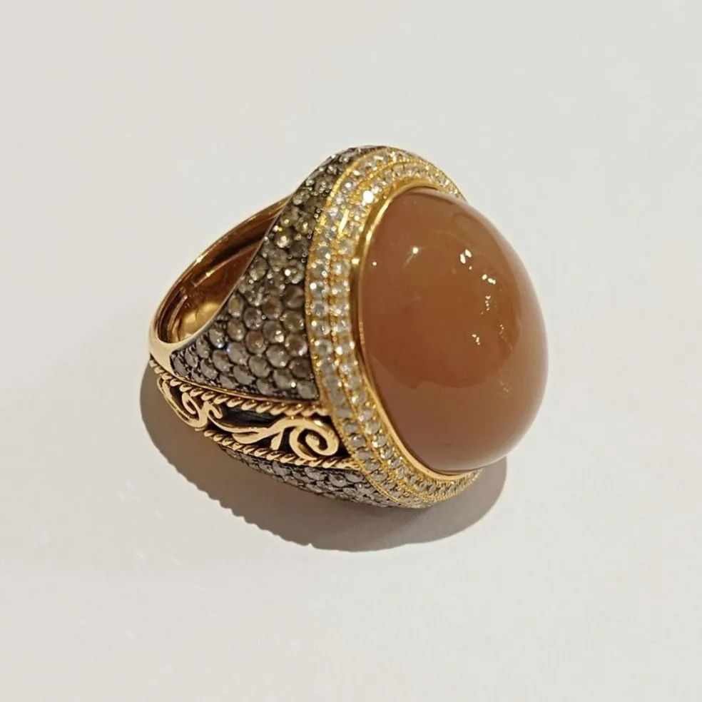 Chevalière or rose aventurine diamants