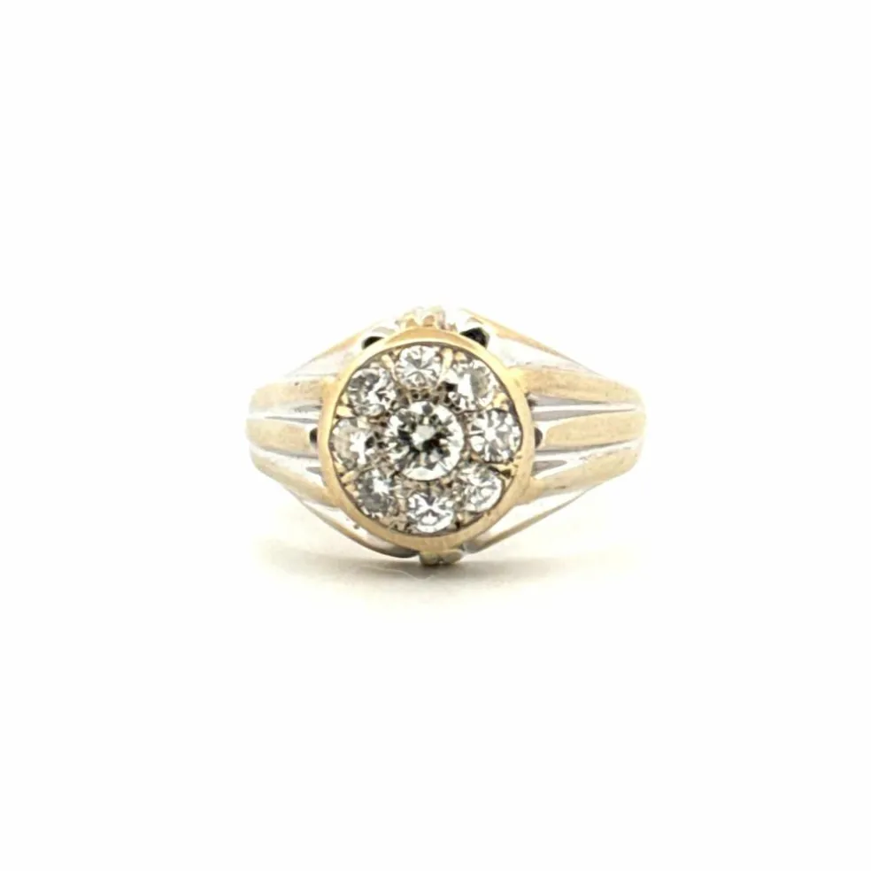 Chevalière ors jaune et blanc, diamants