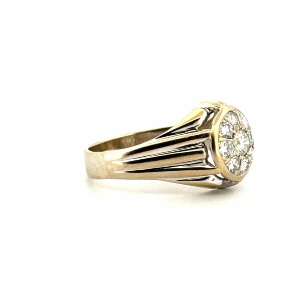 Chevalière ors jaune et blanc, diamants