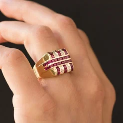 Chevalière rubis diamants