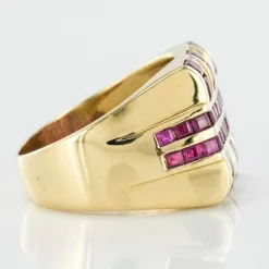 Chevalière rubis diamants