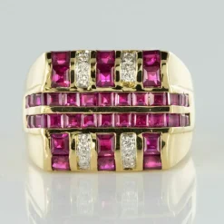 Chevalière rubis diamants
